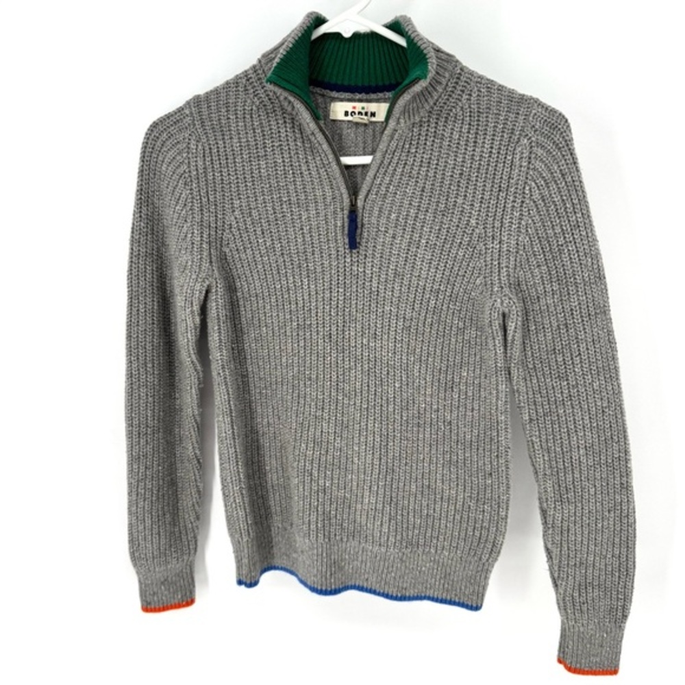 Boden mini cosycore quarter zip Gray Sweater with Color Accents 10-11 youth